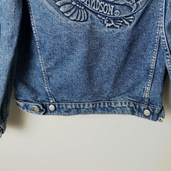 90s Vintage Harley Davidson Motorcycles Womens Medium Blue Denim Jacket Eagle M - Picture 12 of 16